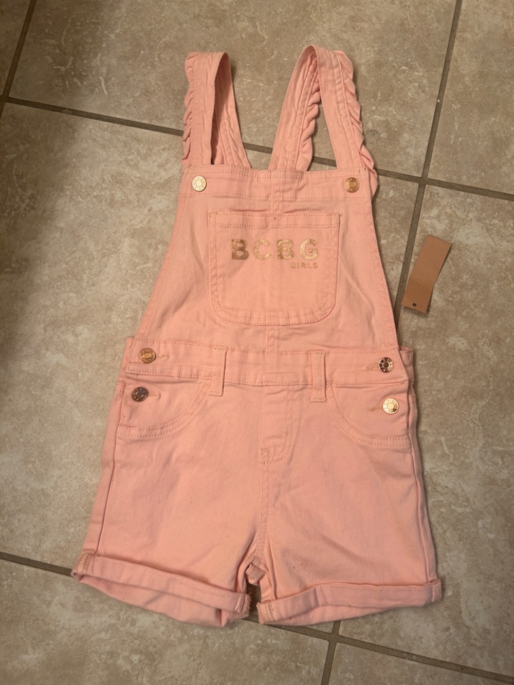 BCBG Girls Light Pink Braided-Strap Shortalls with Gold Accents NWT